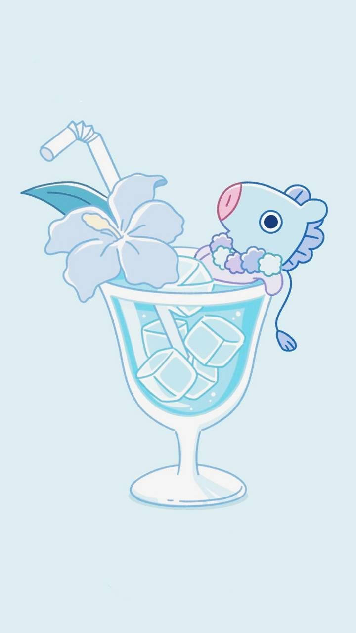 Cute BT21, mang cocktail, blue cartoon mouse, HD Phone Wallpaper