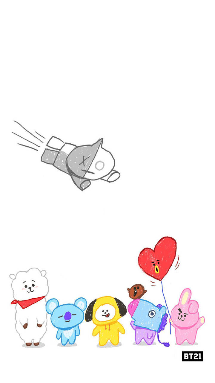 Cute BT21, BT21, red heart balloon, HD Phone Wallpaper