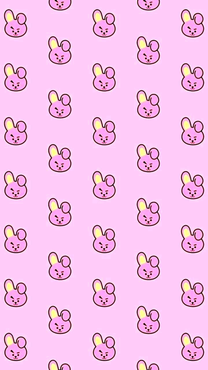 Bt21, pink cooky pattern, cute cartoon bunny faces, HD Phone Wallpaper