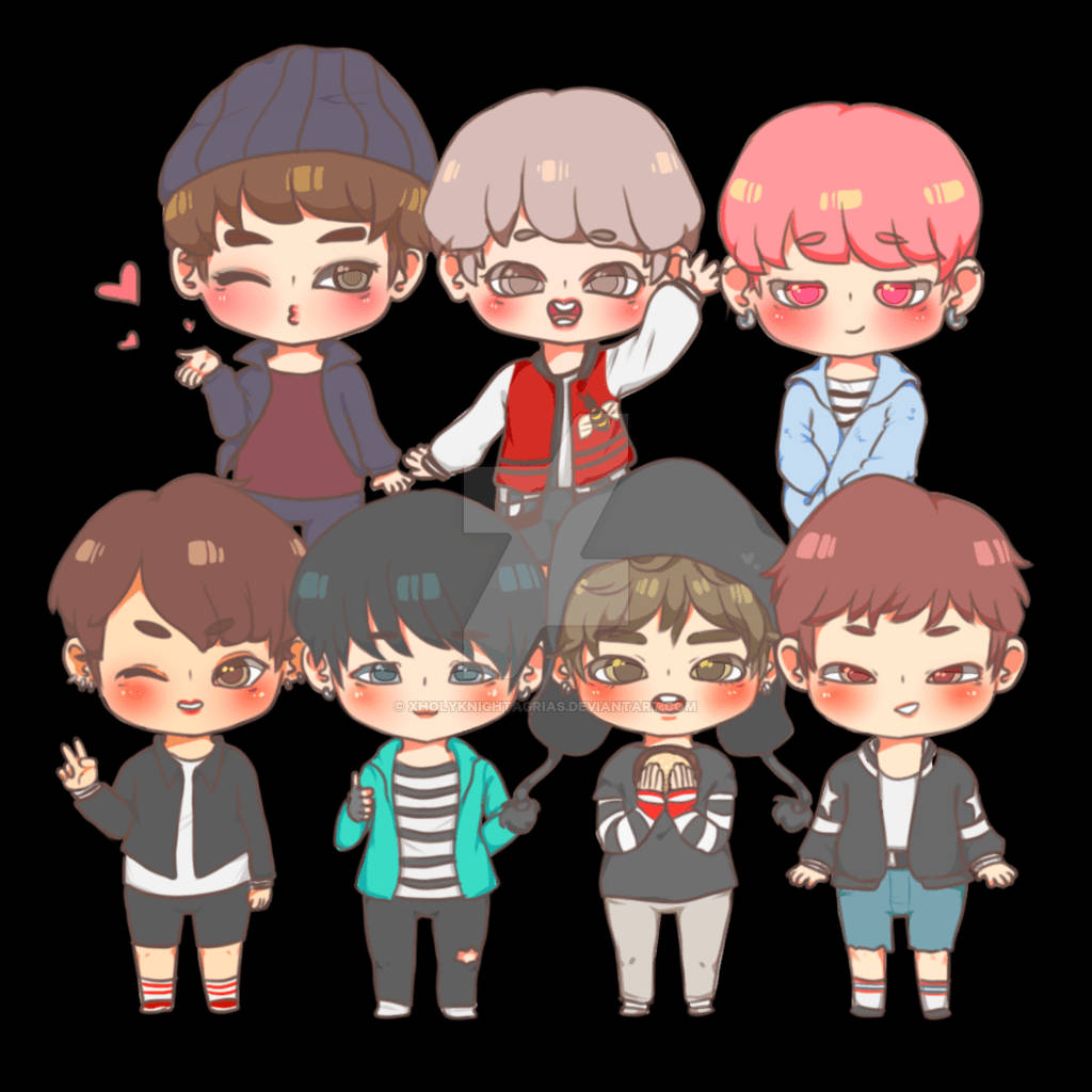 Cute Bts Drawing Chibi Blue, chibi-style anime boys, colorful hair, SD Desktop Wallpaper