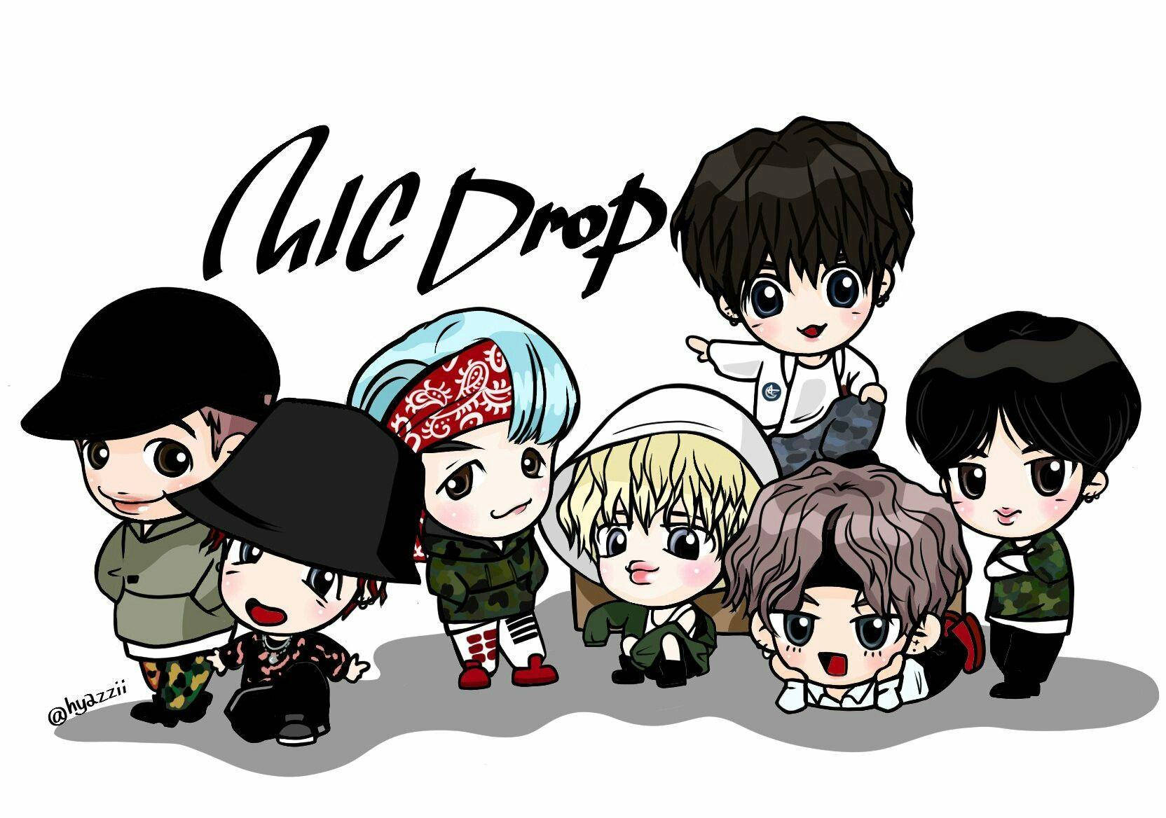 Cute Bts Drawing, mic drop, chibi-style cartoon illustration, HD Desktop Wallpaper