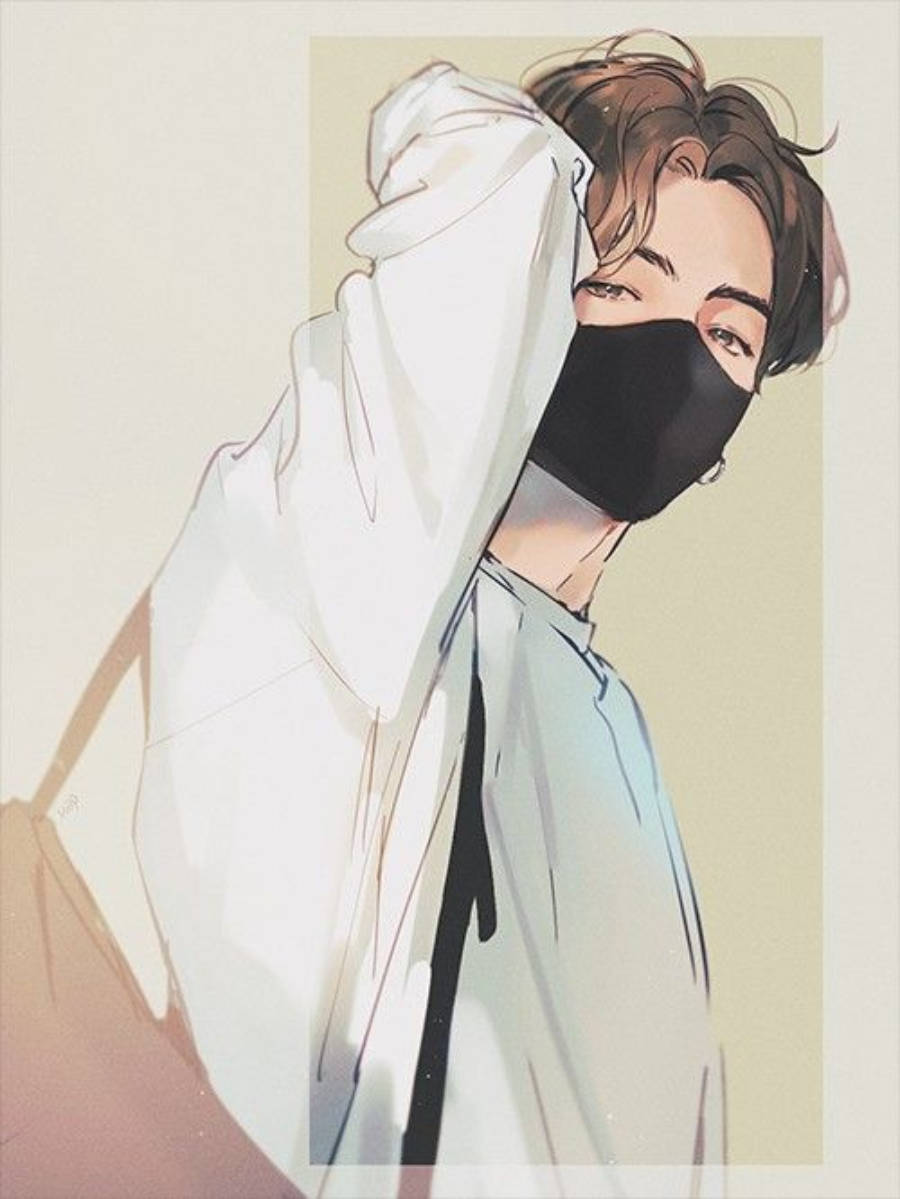 Pastel Aesthetic, anime Jungkook, black face mask, SD Phone Wallpaper