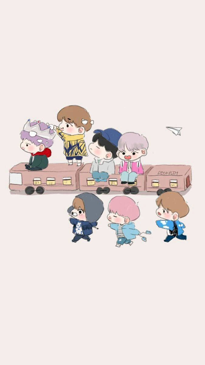 Cute Bts Drawing, chibi train, pink train, SD Phone Wallpaper