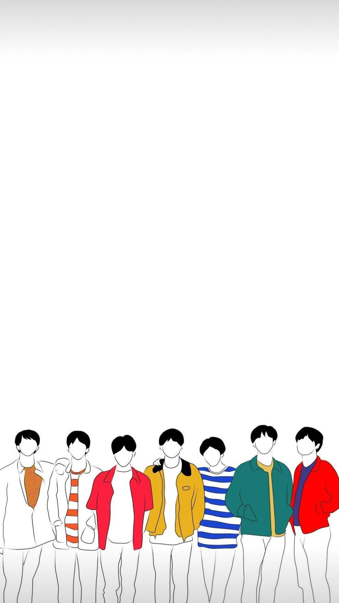 Cute BTS Drawing, faceless, seven stylized figures, Full HD Phone Wallpaper
