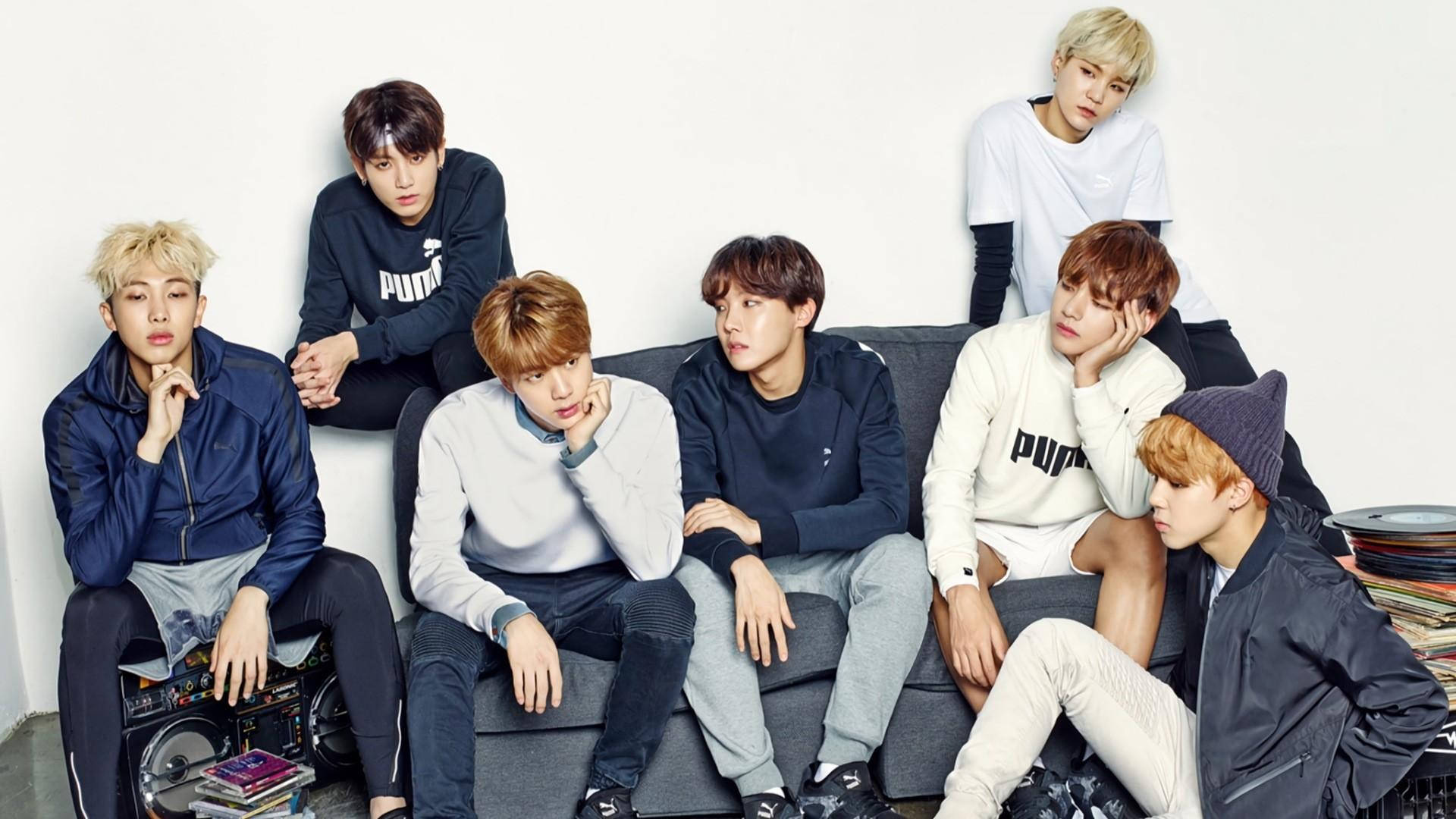 BTS, couch, gray couch, Full HD Desktop Wallpaper