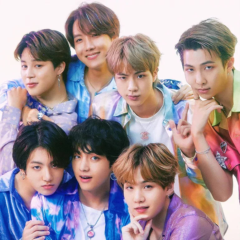 BTS, seven young men, colorful tie-dye shirts, SD Desktop Wallpaper