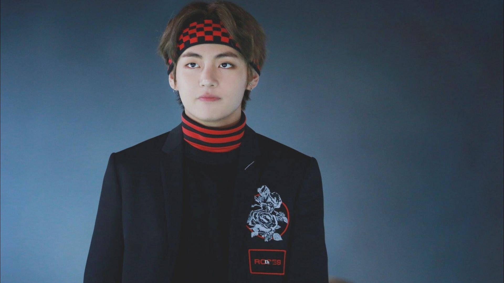 BTS V, black blazer, rose patch, Full HD Desktop Wallpaper