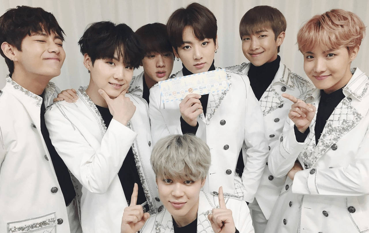 Cute BTS, white embellished jackets, plain white backdrop, HD Desktop Wallpaper