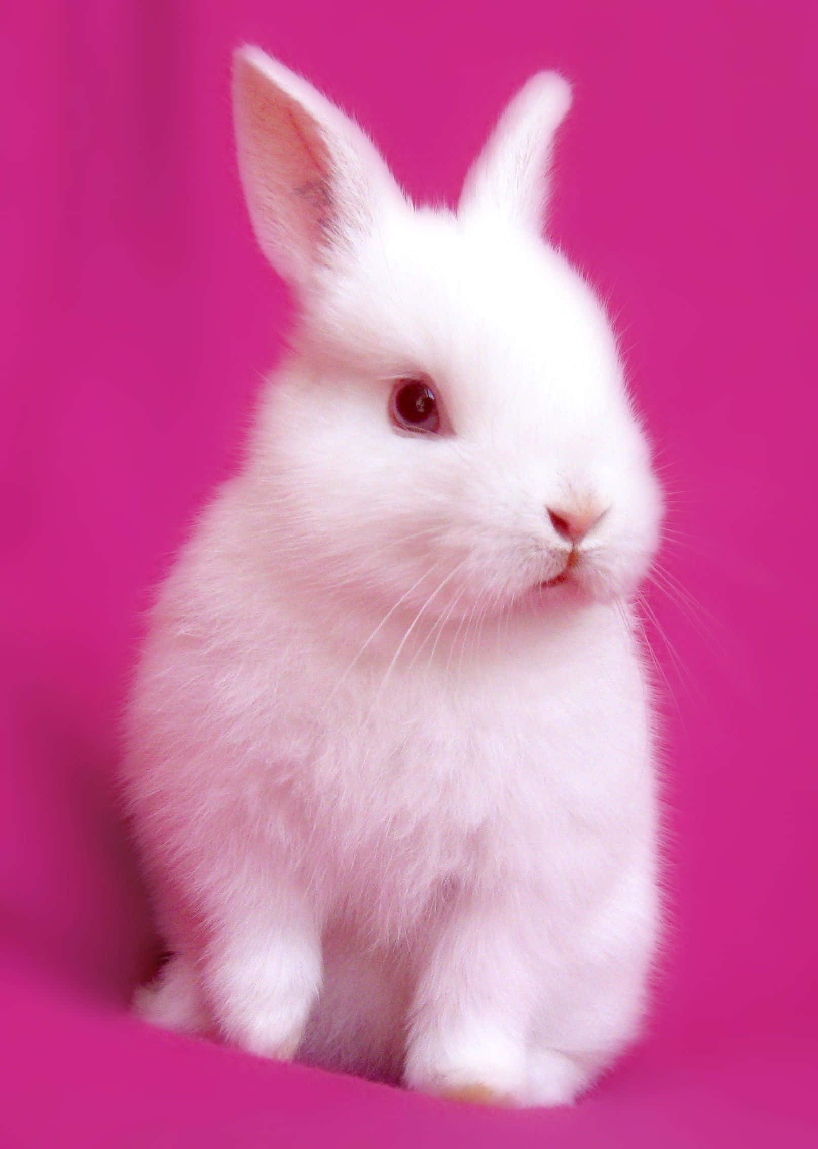 cute bunny iphone, fluffy white rabbit, vivid pink background, Full HD Phone Wallpaper