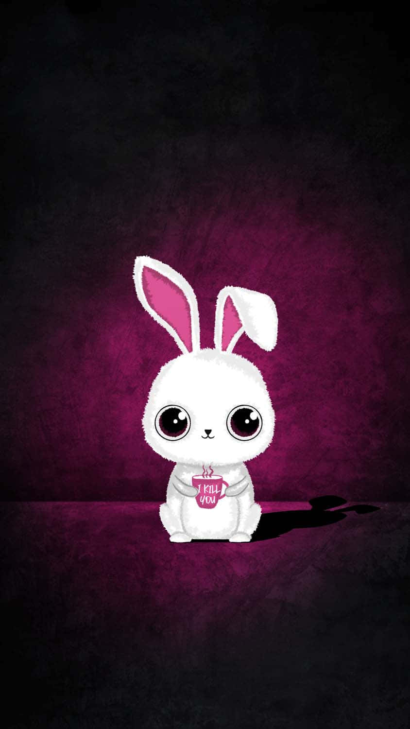 cute bunny, white cartoon bunny, pink inner ears, HD Phone Wallpaper