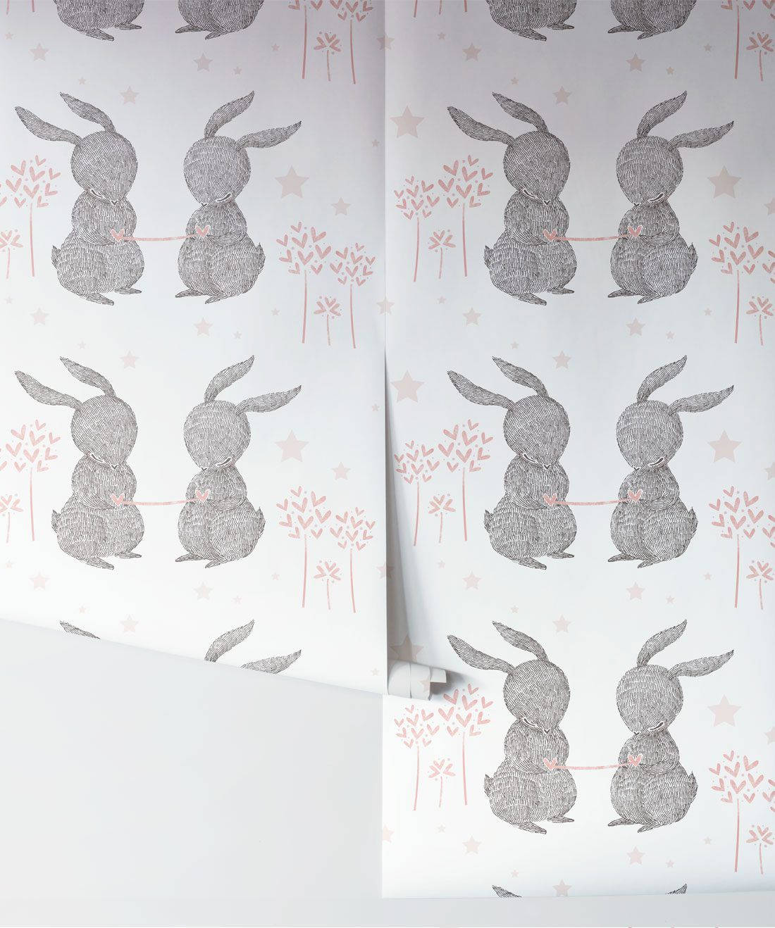 cute bunny, gray textured rabbits, pink trees, HD Phone Wallpaper