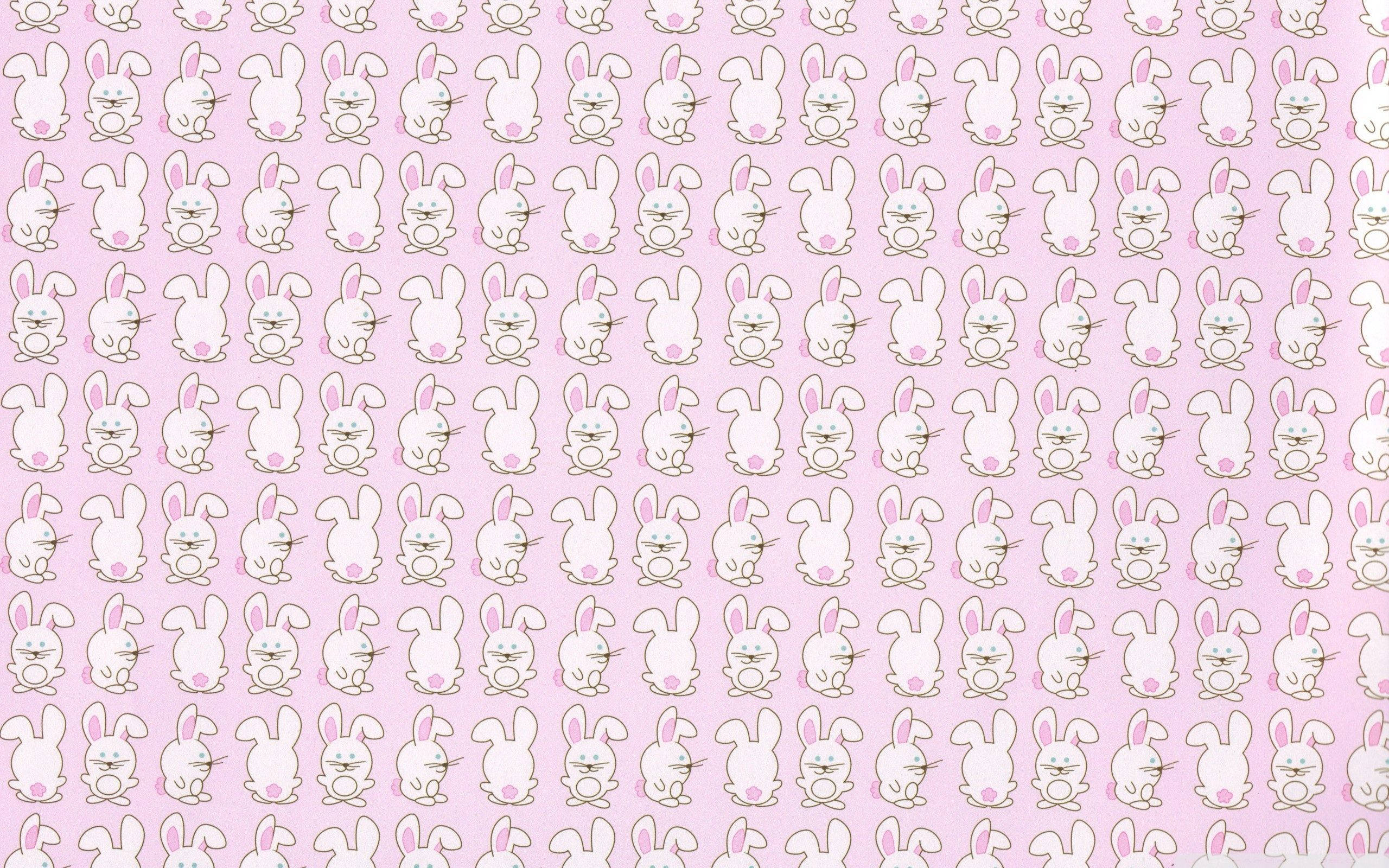 cute bunny, white cartoon bunnies, pink ears, 2K Desktop Wallpaper