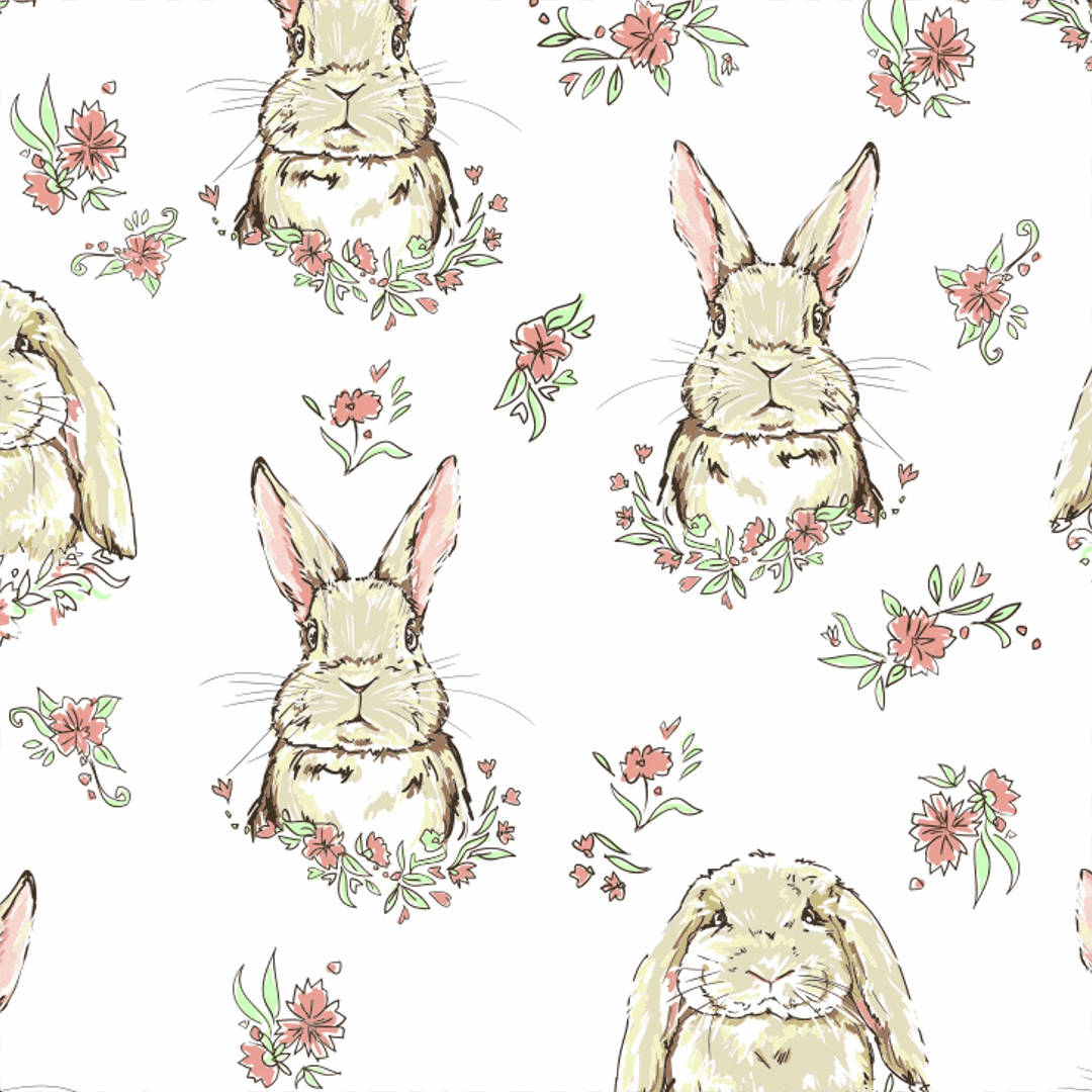 Cute Bunny, pink flowers, floral wreaths, SD Desktop Wallpaper