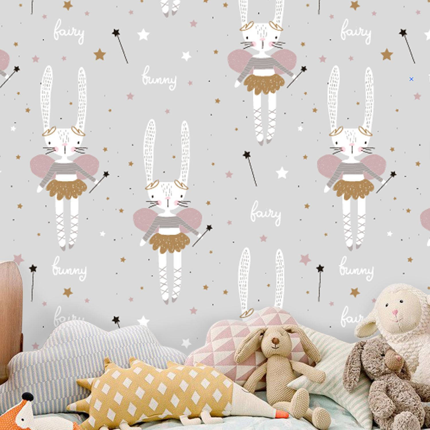 Cute Bunny Room Theme, dancing bunny fairies, pink wings, HD Desktop Wallpaper