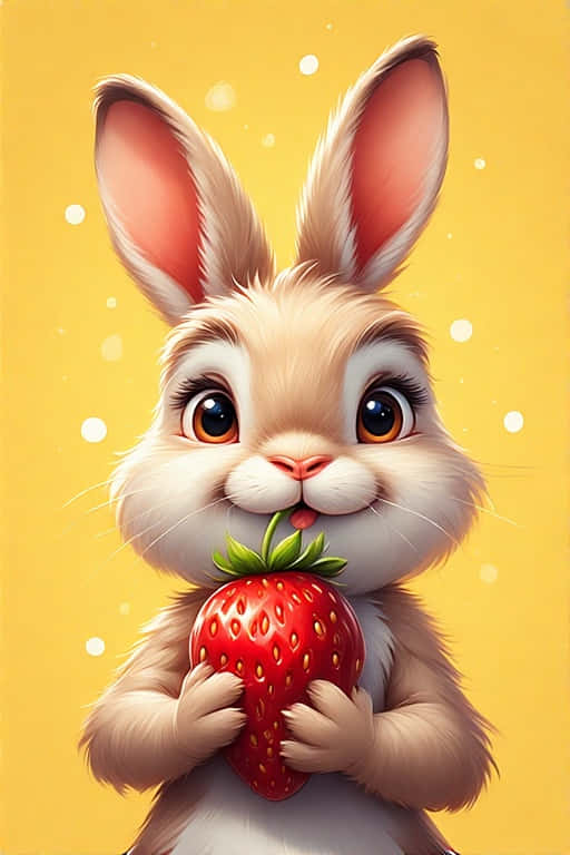 cute cartoon bunny, strawberry, fluffy white bunny, SD Phone Wallpaper