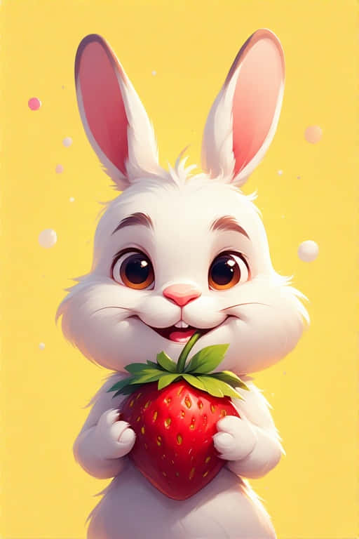 cute cartoon bunny, strawberry, fluffy white, SD Phone Wallpaper