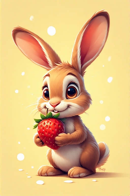 cute cartoon bunny, strawberry, big eyes, SD Phone Wallpaper