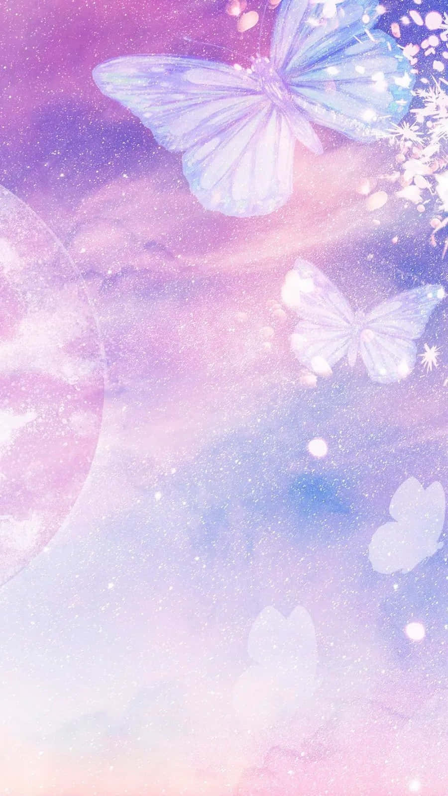 cute pink purple, glittery butterflies, dreamy pastel galaxy, HD Phone Wallpaper