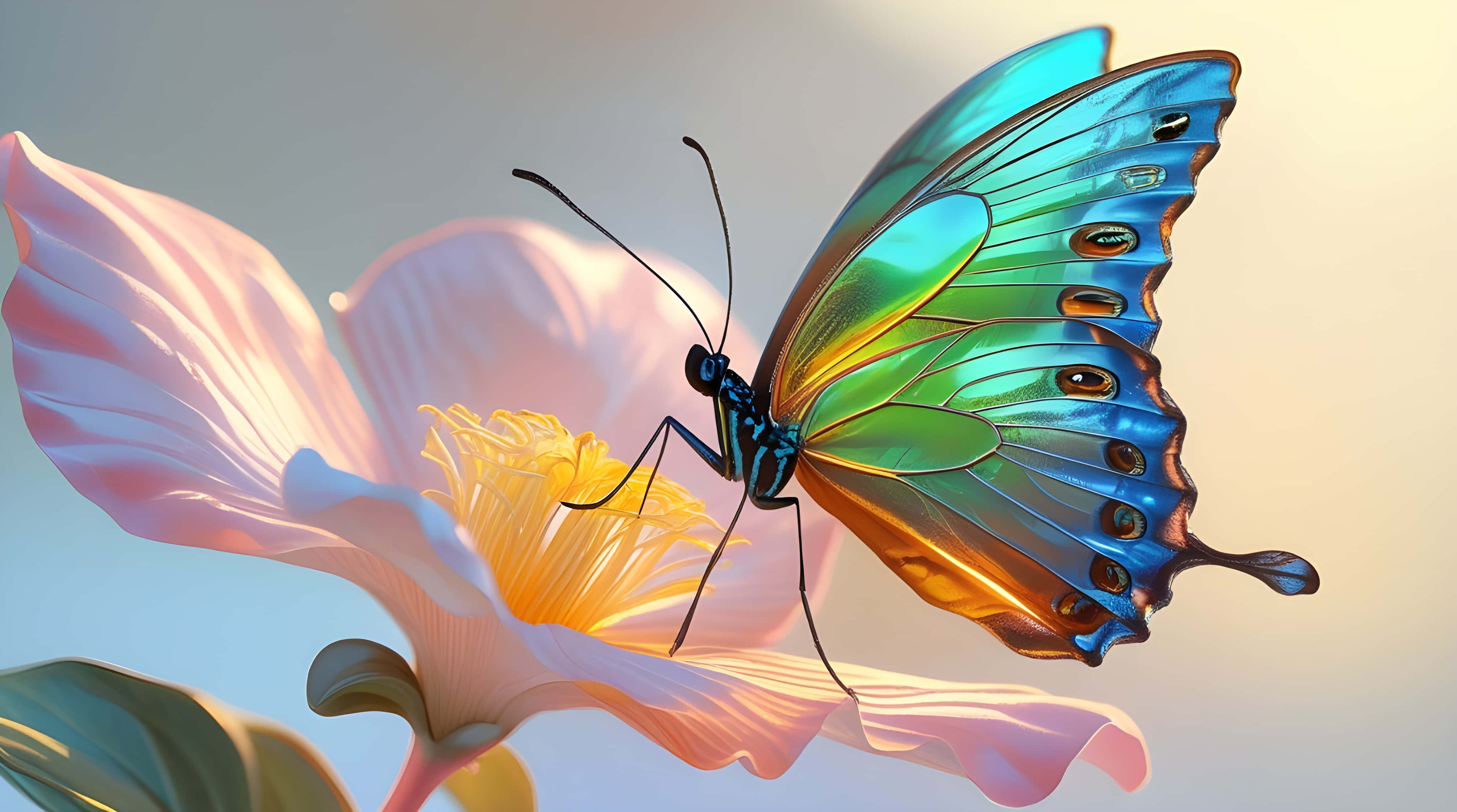 butterfly, blue green, orange, 4K Desktop Wallpaper