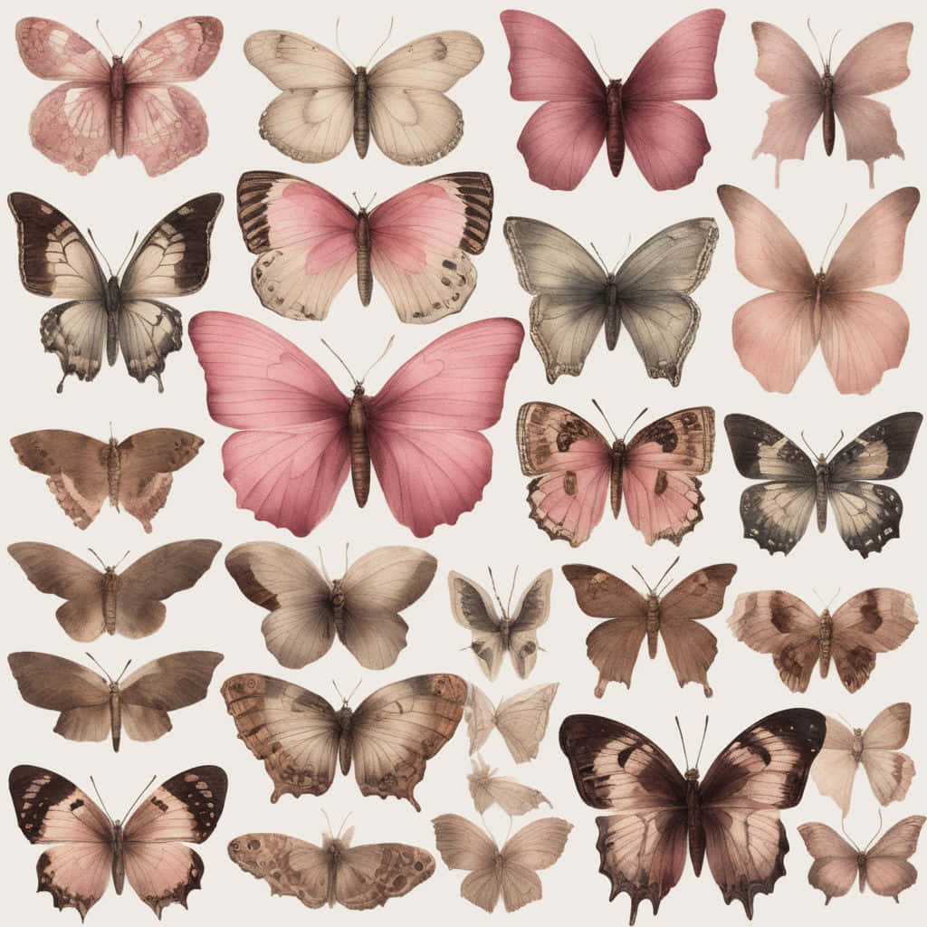 beige butterfly collection, soft pink beige, brown tones, SD Desktop Wallpaper