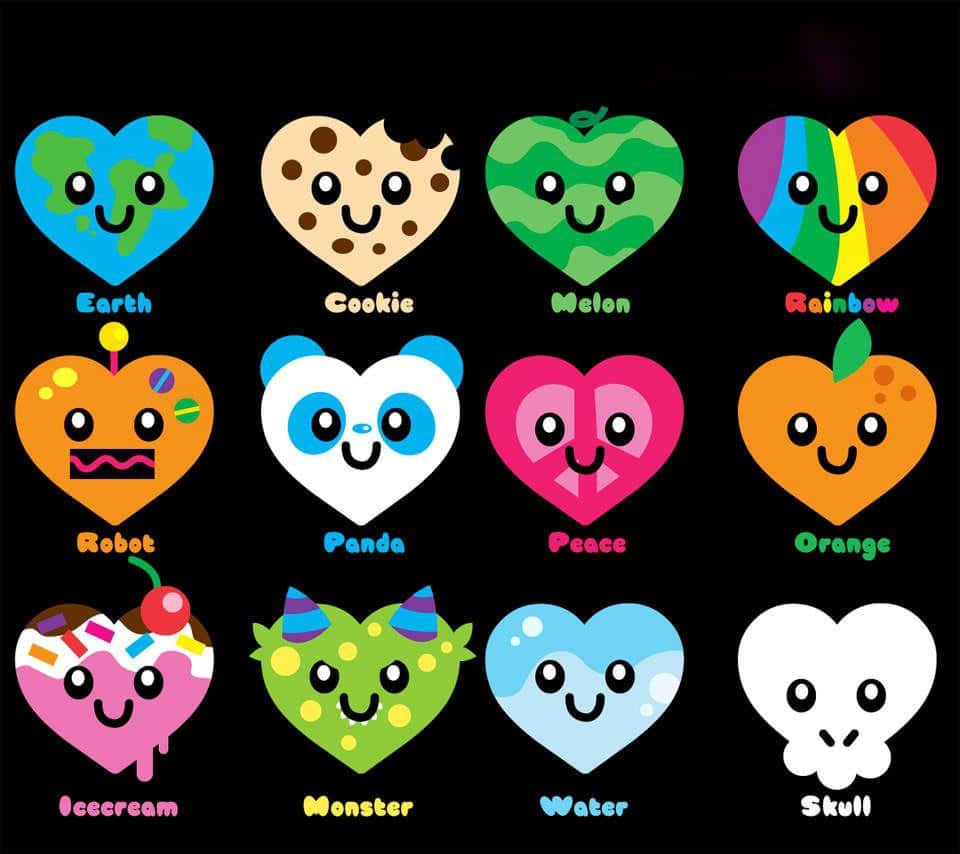 Cute Candy Hearts Styles, heart-shaped cartoon icons, Earth cookie melon, SD Desktop Wallpaper