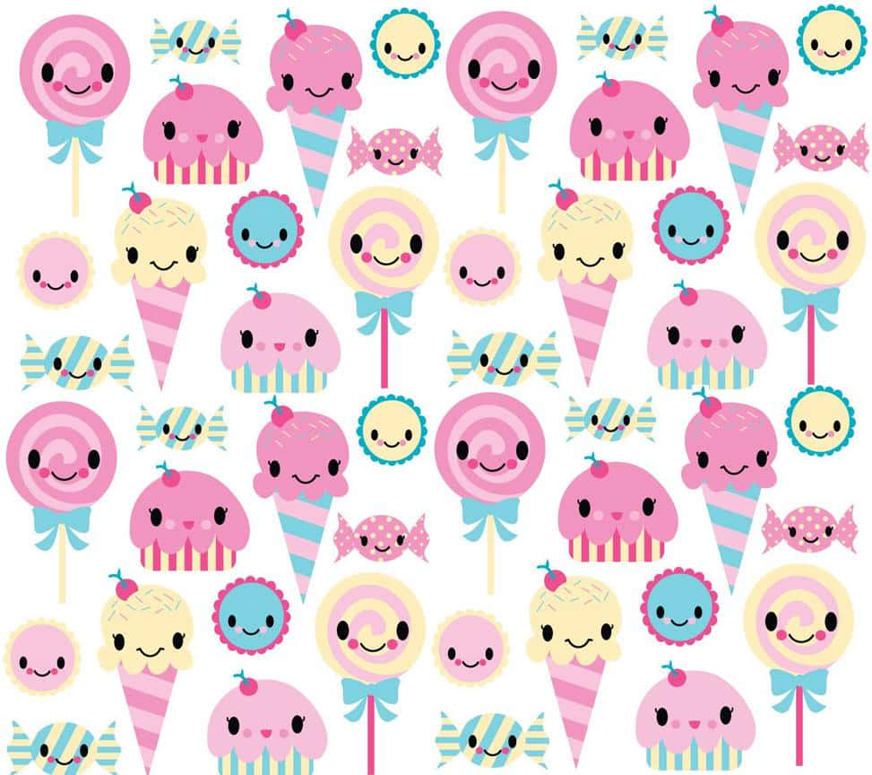 Cute Candies, smiley cupcakes, pink, SD Desktop Wallpaper