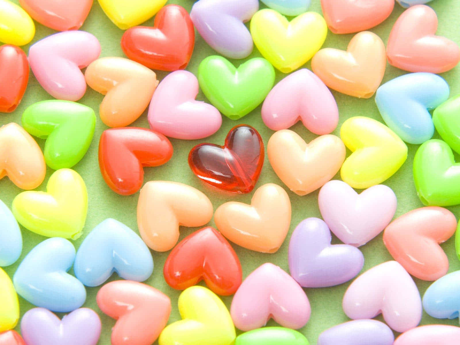 Cute Candy Hearts, shiny red, rainbow hues, HD Desktop Wallpaper