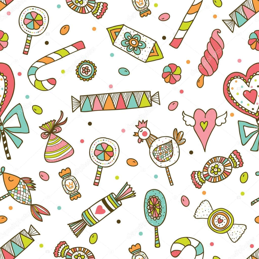 Cute Candies, ribbons, hearts, SD Desktop Wallpaper