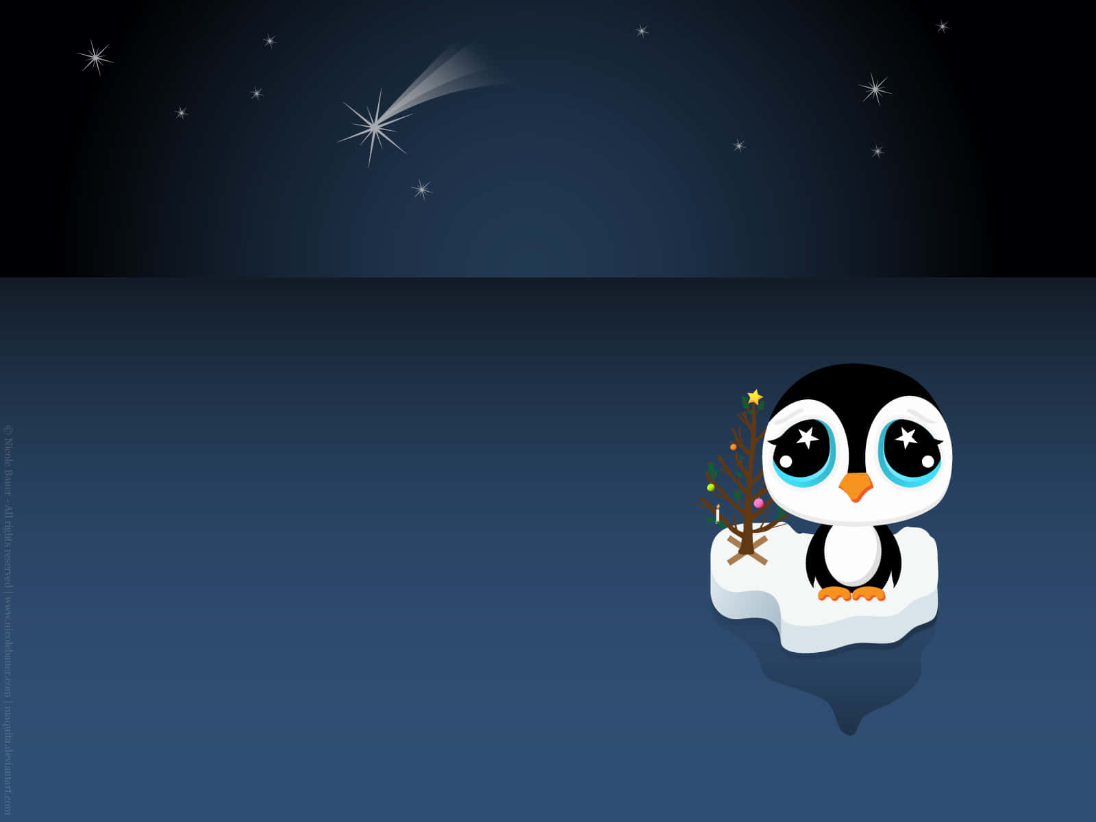 penguin, iceberg, starry night sky, HD Desktop Wallpaper