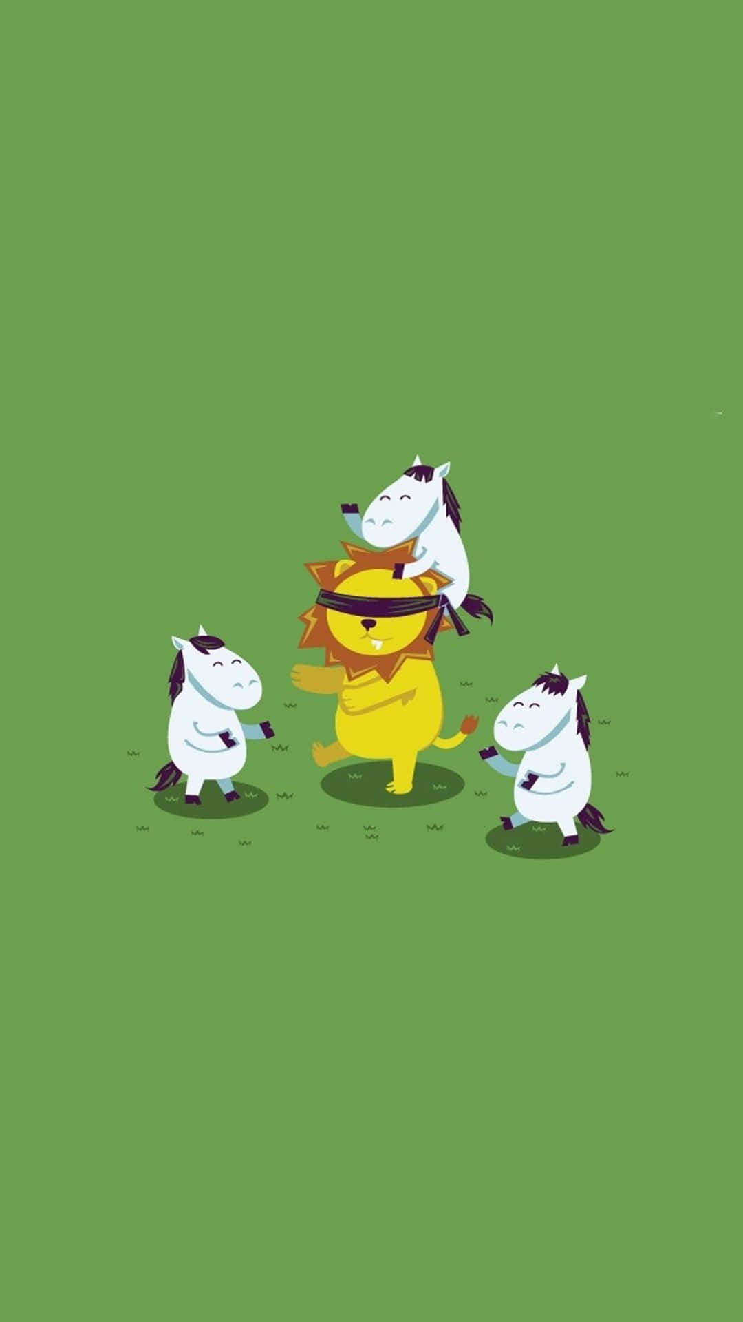 white cartoon horses, yellow lion, blindfold, Full HD Phone Wallpaper