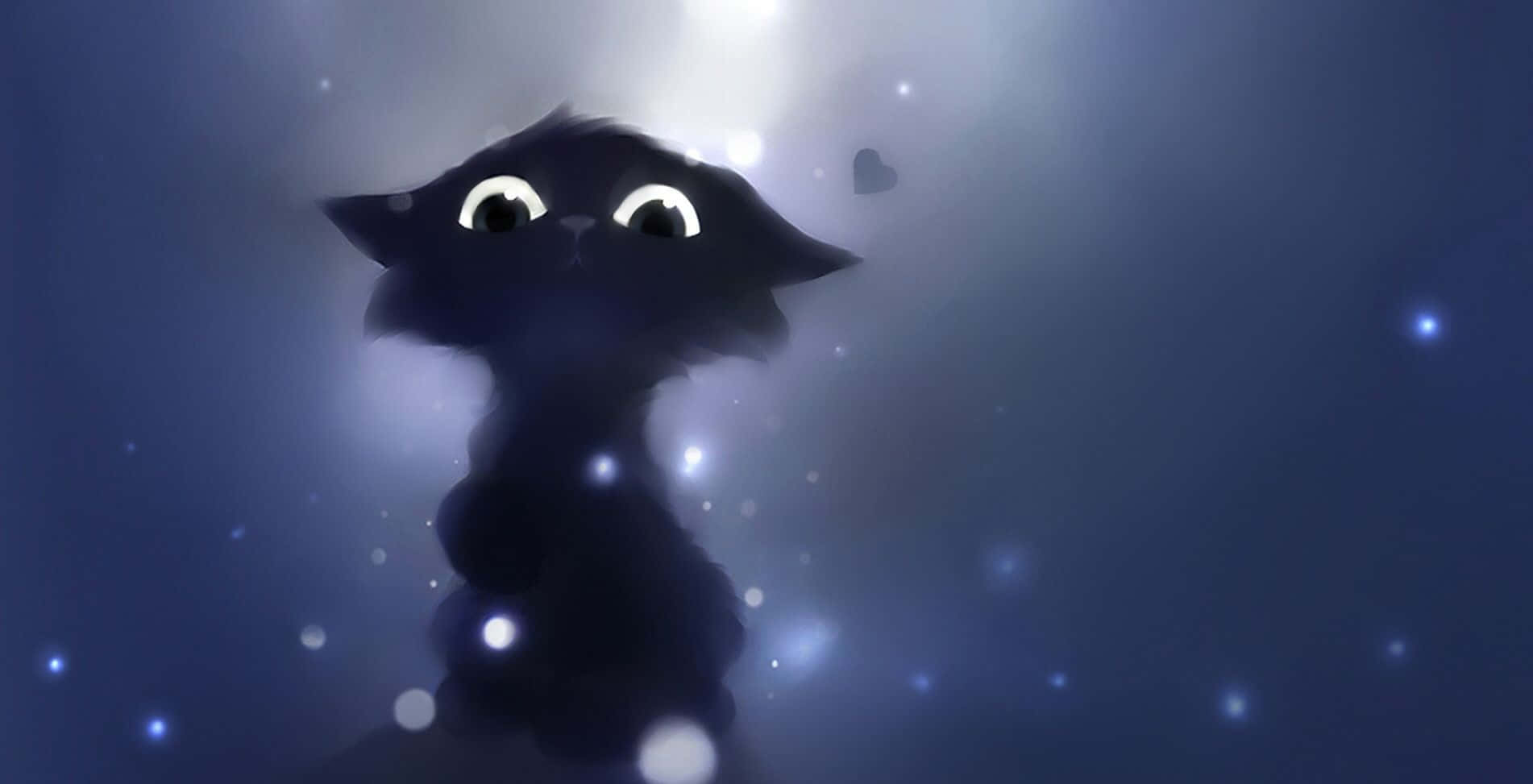 black cat, glowing eyes, dreamy blue haze, HD Desktop Wallpaper