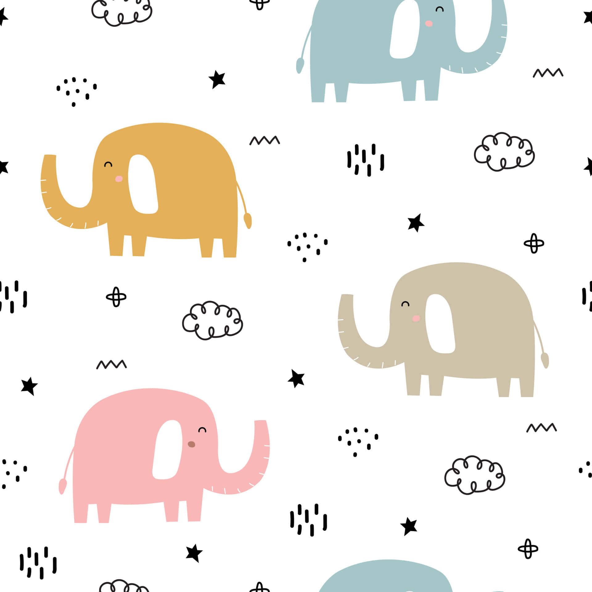 cute elephants, pastel-colored, cartoon elephants, Full HD Desktop Wallpaper