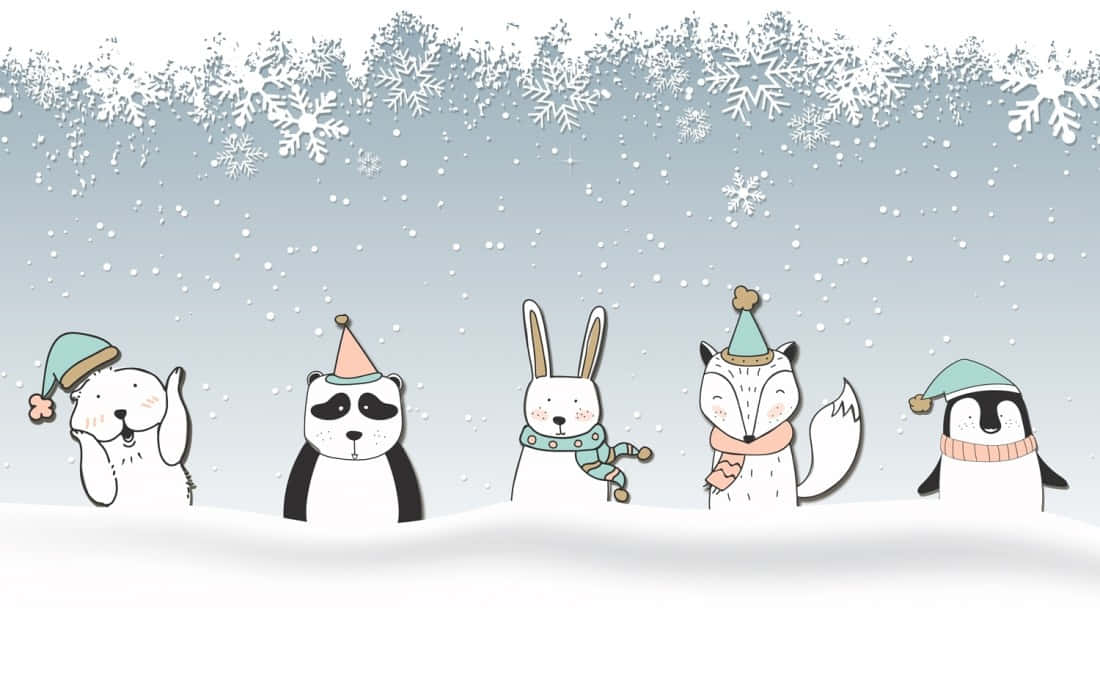 cute cartoon animal, pig, winter hats, SD Desktop Wallpaper