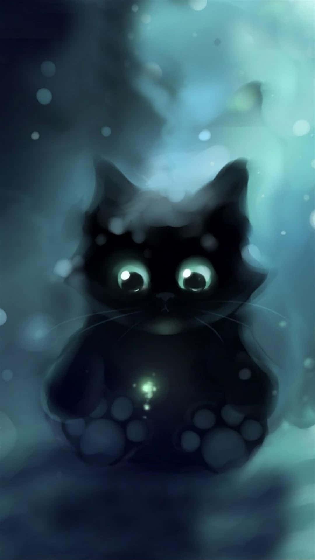 black cat, glowing eye, misty teal and blue atmosphere, Full HD Phone Wallpaper