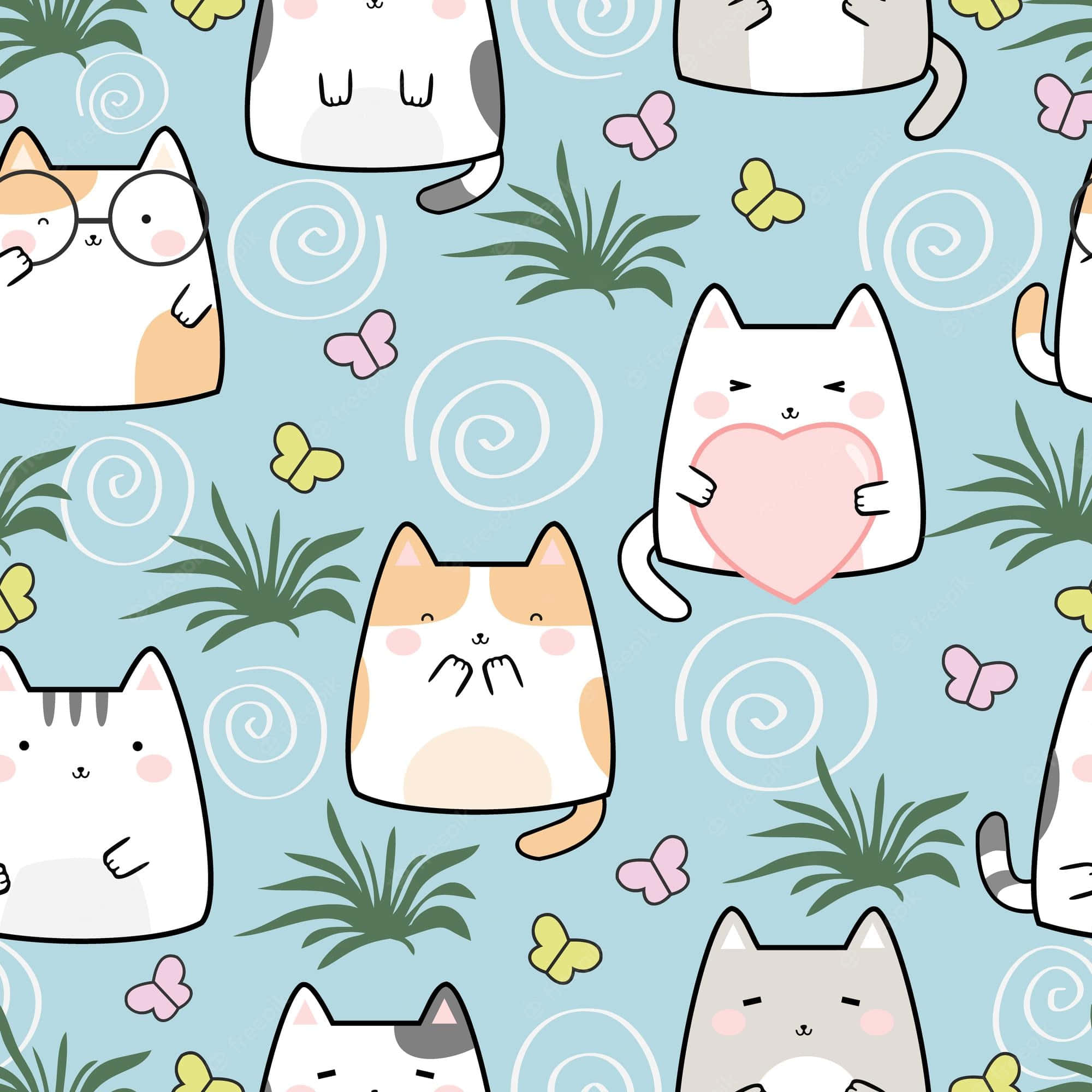 cartoon cats, glasses, hearts, Full HD Desktop Wallpaper