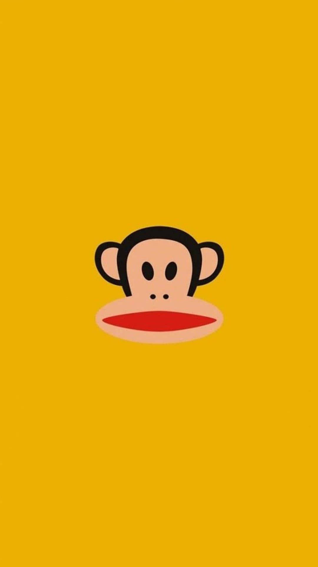 cartoon monkey face, red lips, solid yellow background, Full HD Phone Wallpaper