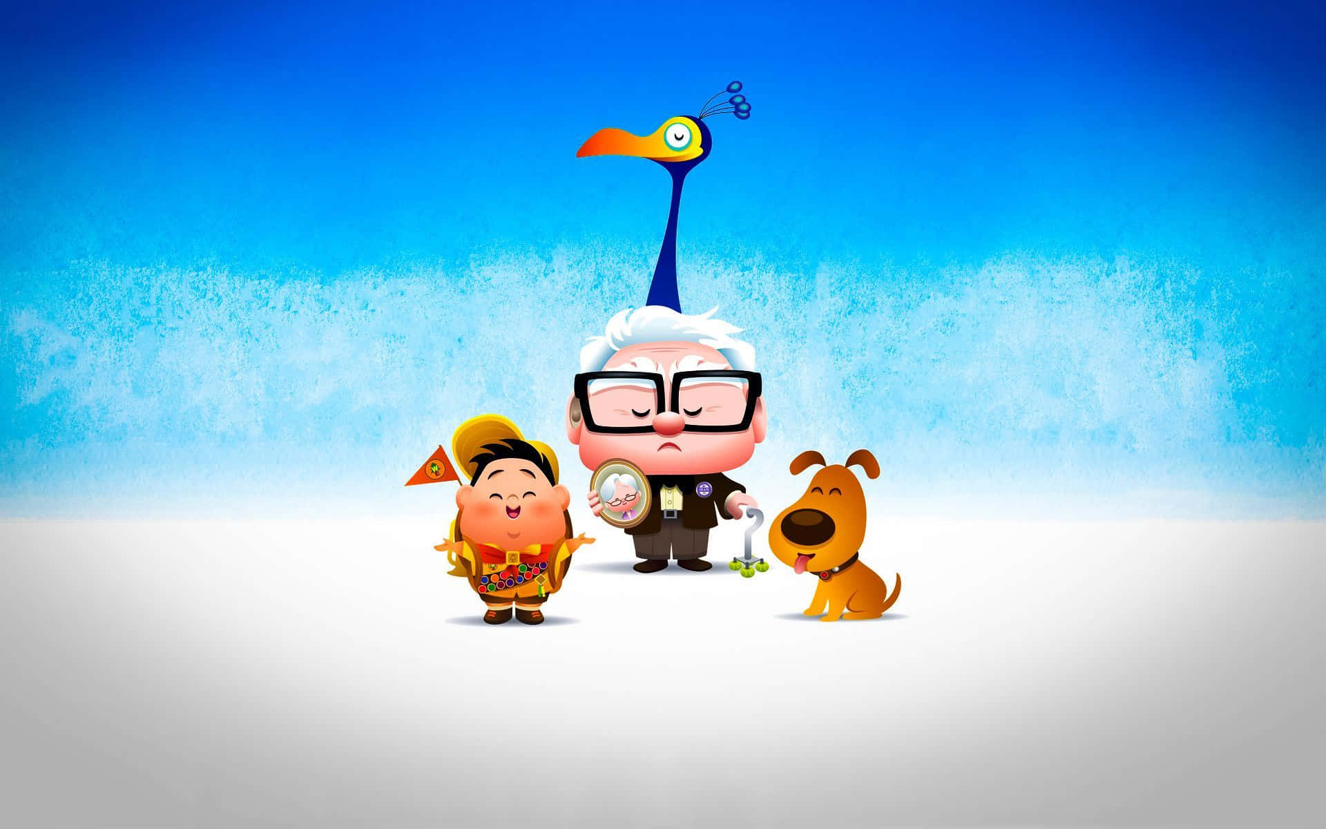 cute cartoon characters, toucan hat, dog, Full HD Desktop Wallpaper
