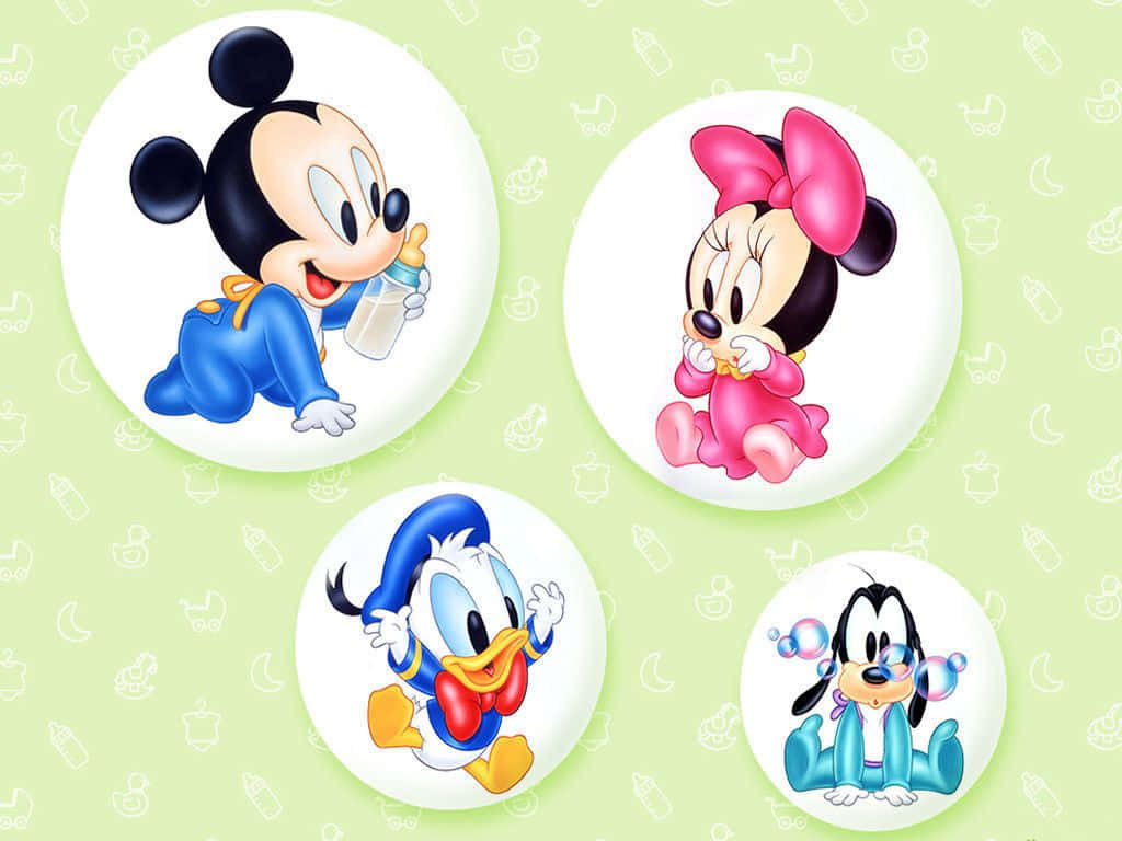 cute cartoon characters, baby cartoon characters, round badges, SD Desktop Wallpaper