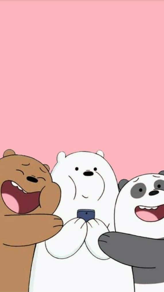 cartoon bears, laugh joyfully, selfie, SD Phone Wallpaper