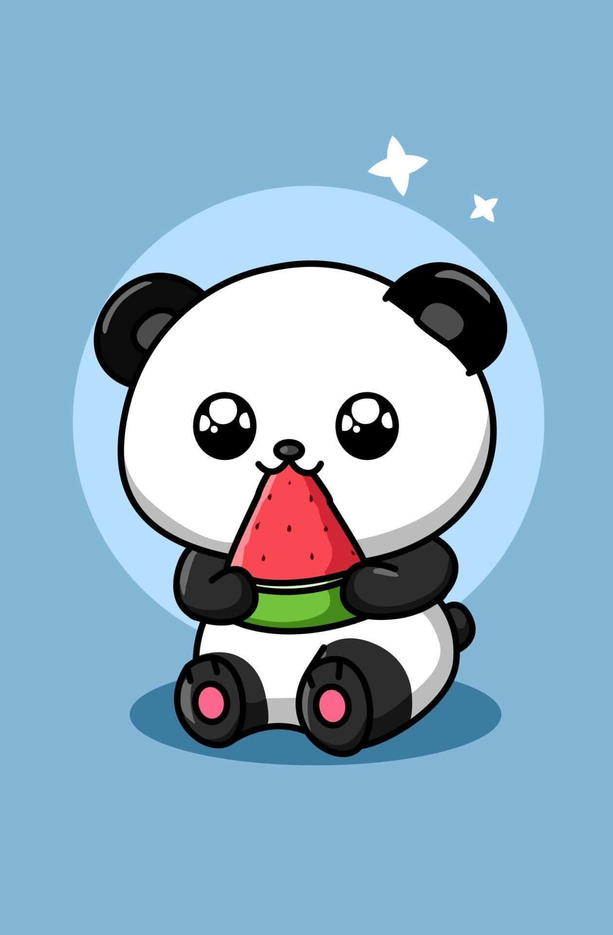 cute cartoon panda, big eyes, watermelon slice, Full HD Phone Wallpaper
