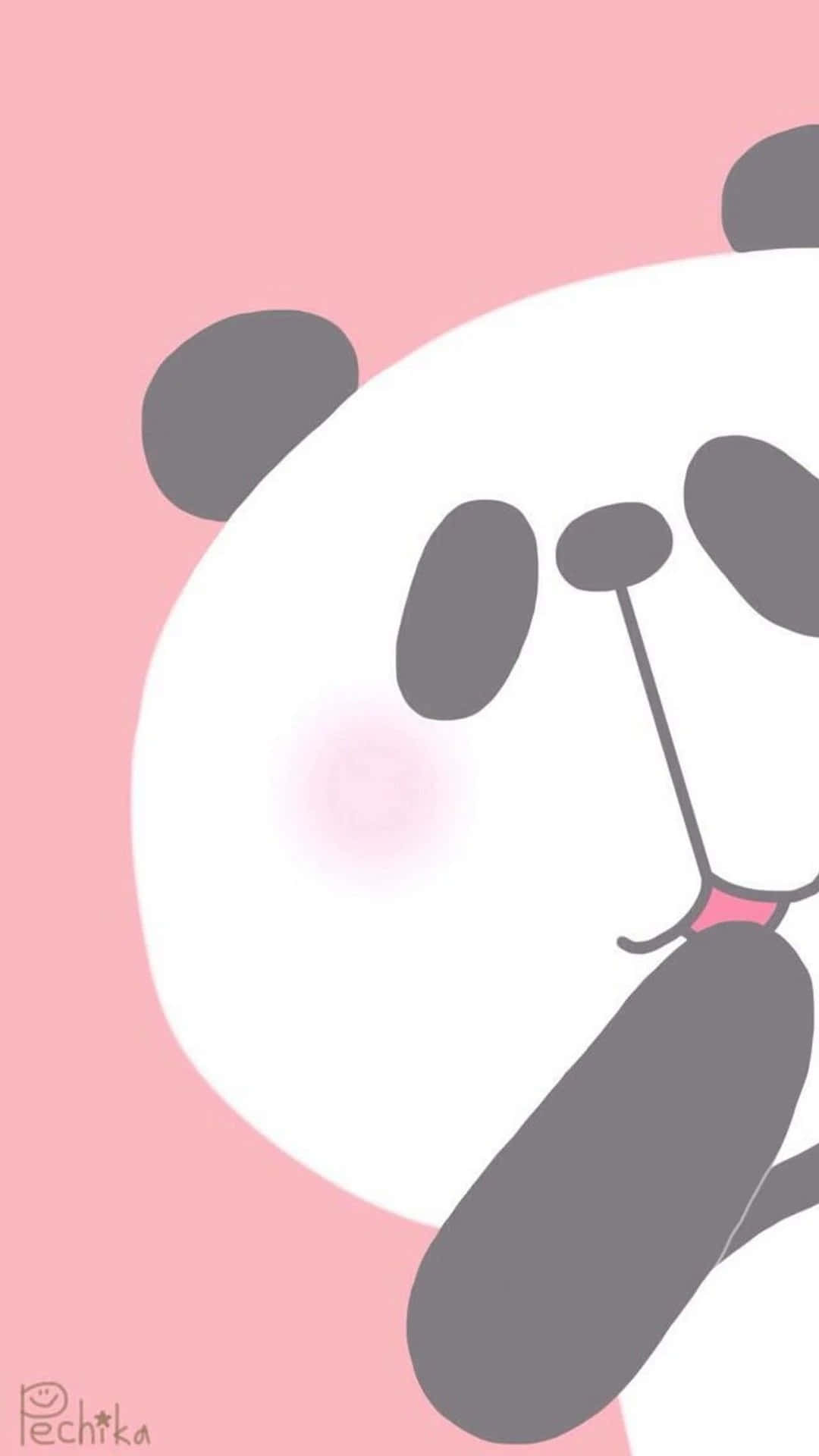 shy cute cartoon panda, rosy cheeks, pink tongue, Full HD Phone Wallpaper