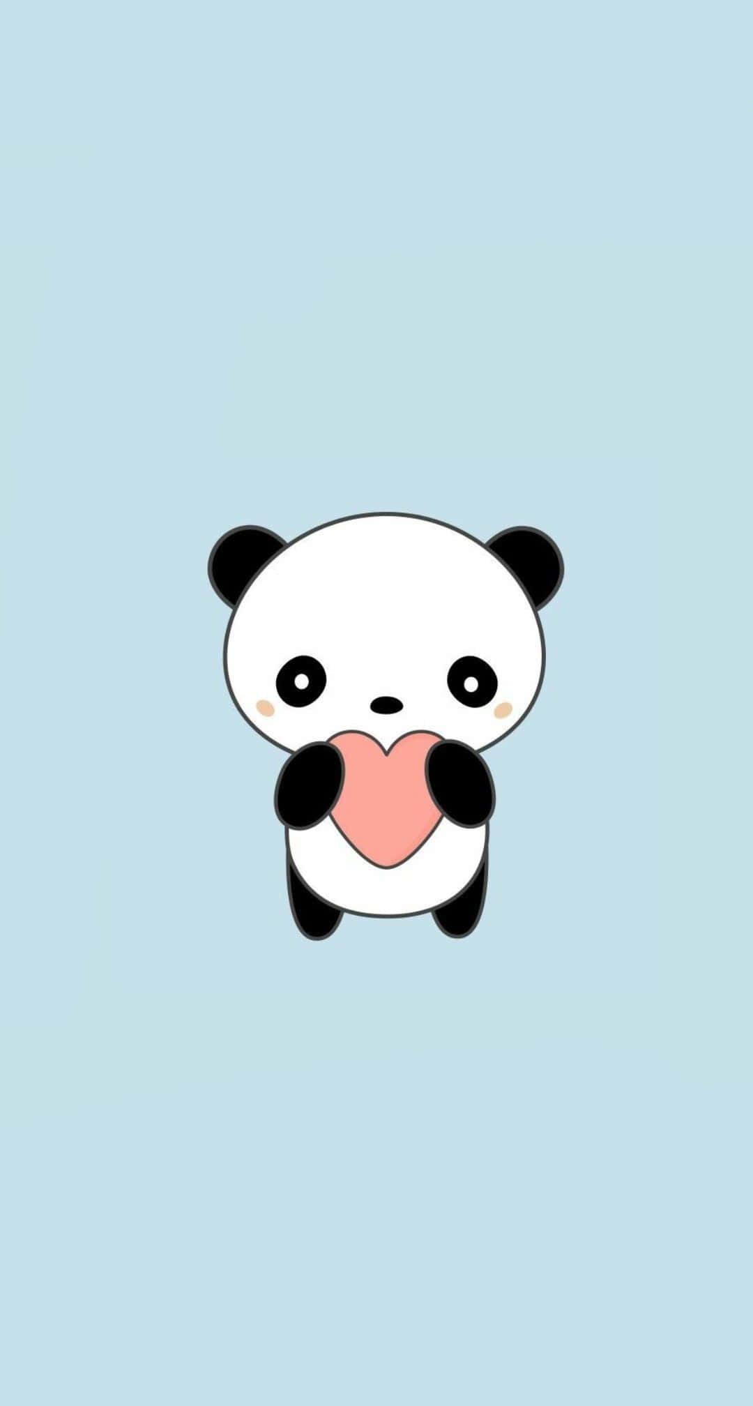 cute cartoon panda, pink heart, soft blue gradient background, Full HD Phone Wallpaper