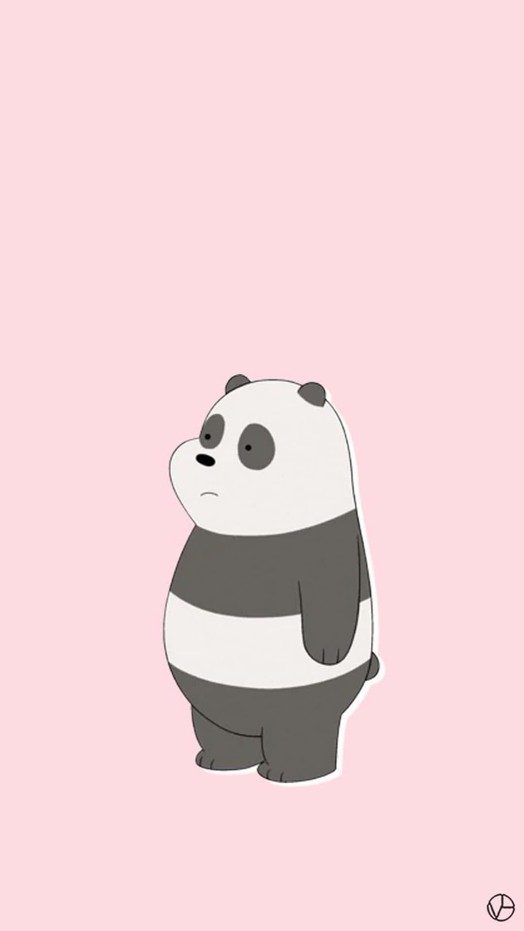 Cute Cartoon Panda, pink background, sad expression, Full HD Phone Wallpaper