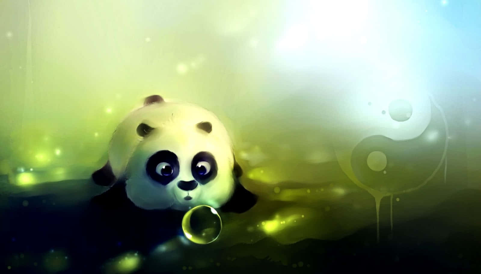 black, green, cute cartoon panda, HD Desktop Wallpaper