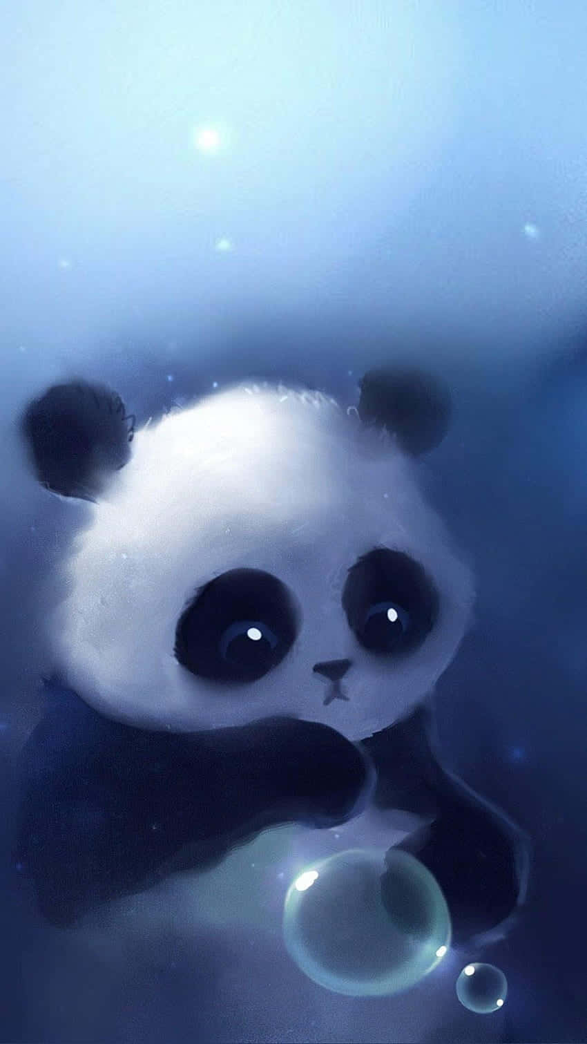 girly cute panda, glowing bubble, dreamy blue ocean scene, HD Phone Wallpaper
