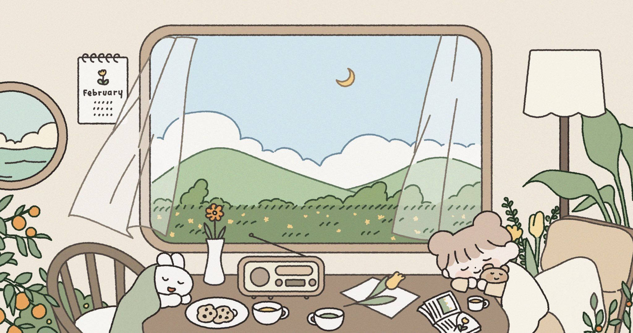 cute cartoon house, Pinterest aesthetic, crescent moon, Full HD Desktop Wallpaper