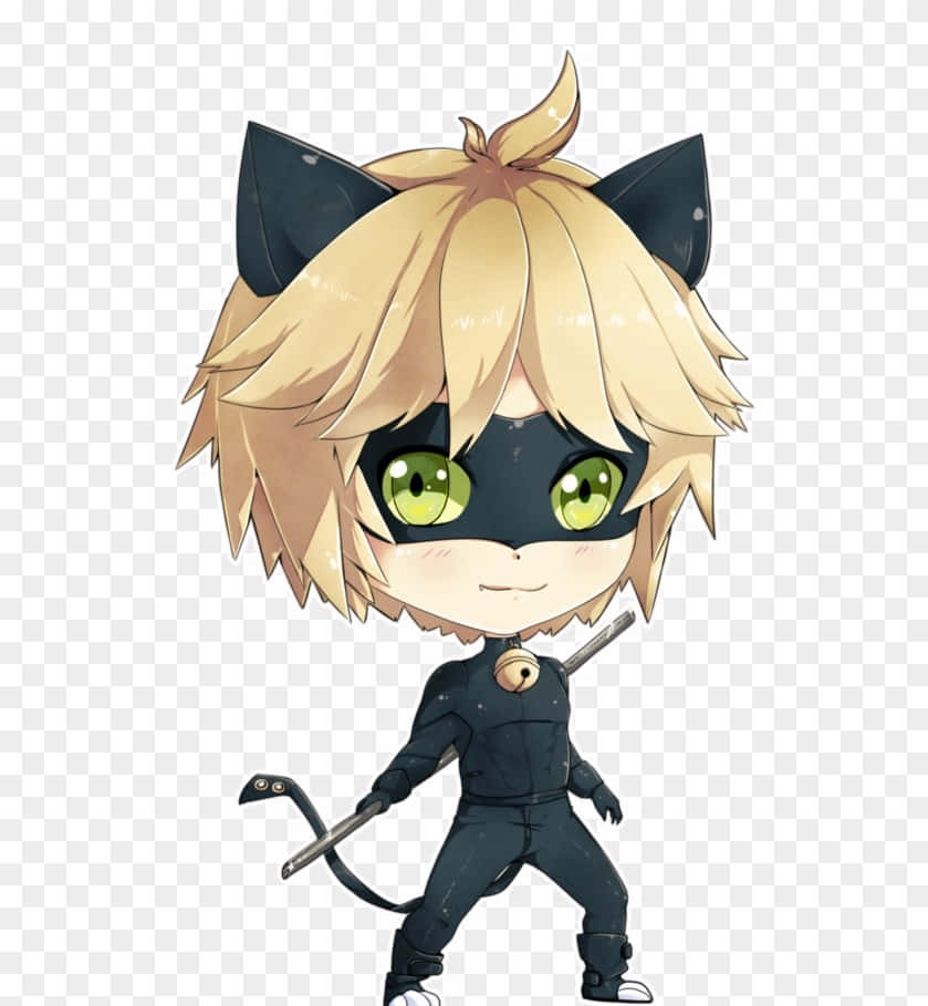 Cat Noir, chibi anime, blonde hair, SD Phone Wallpaper