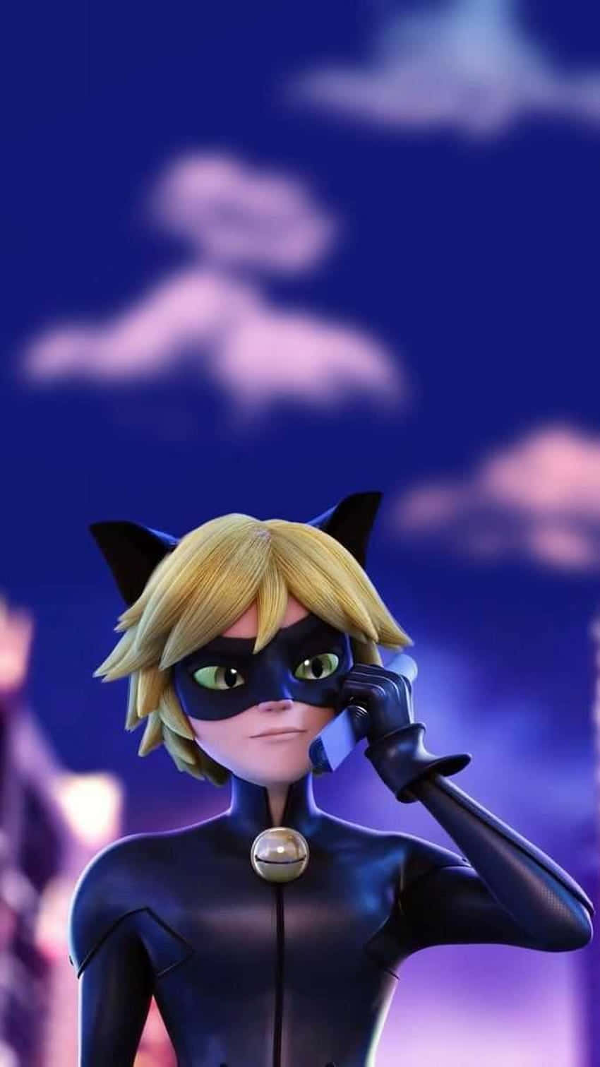 Cat Noir, phone, twilight sky, HD Phone Wallpaper