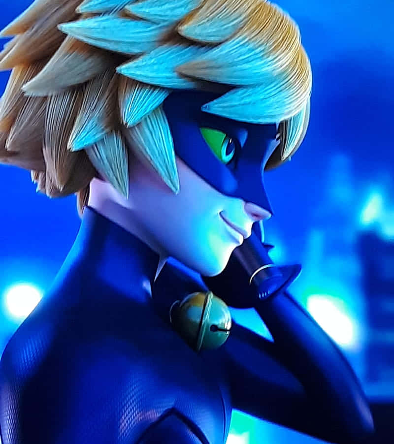 Cat Noir, spiky blonde hair, glowing green eyes, SD Phone Wallpaper