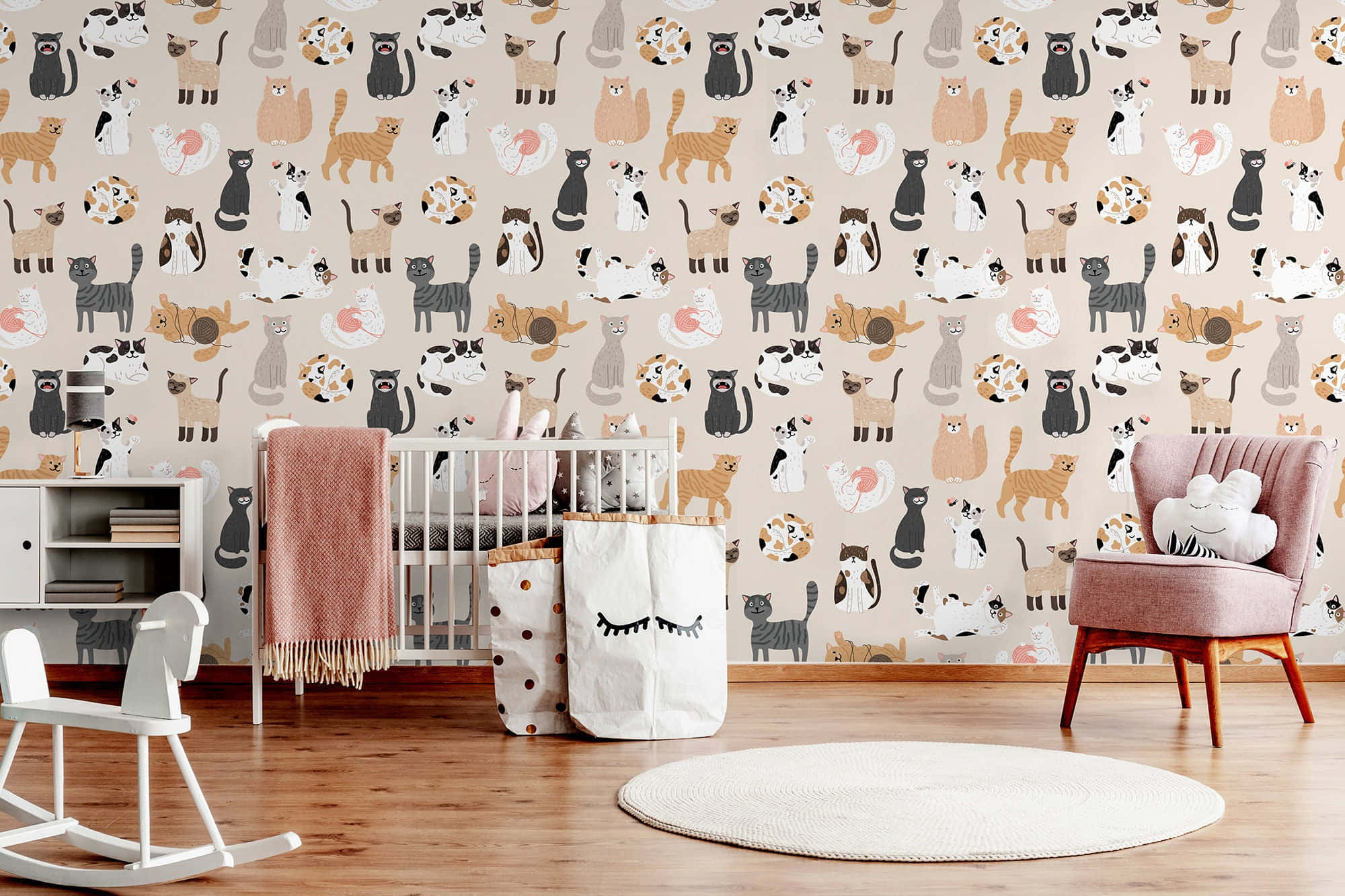 cute cat pattern, cat-patterned wallpaper, nursery, Full HD Desktop Wallpaper